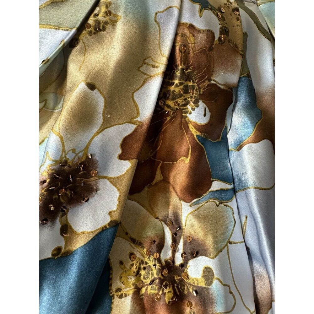 Adrianna Papell Occasions 100% Silk Blue Floral Halter Sequin Dress Y2K Sz 14 - Picture 12 of 14